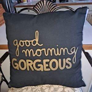 Good Morning Gorgeous black gold white stripe square pillow decor gifts party